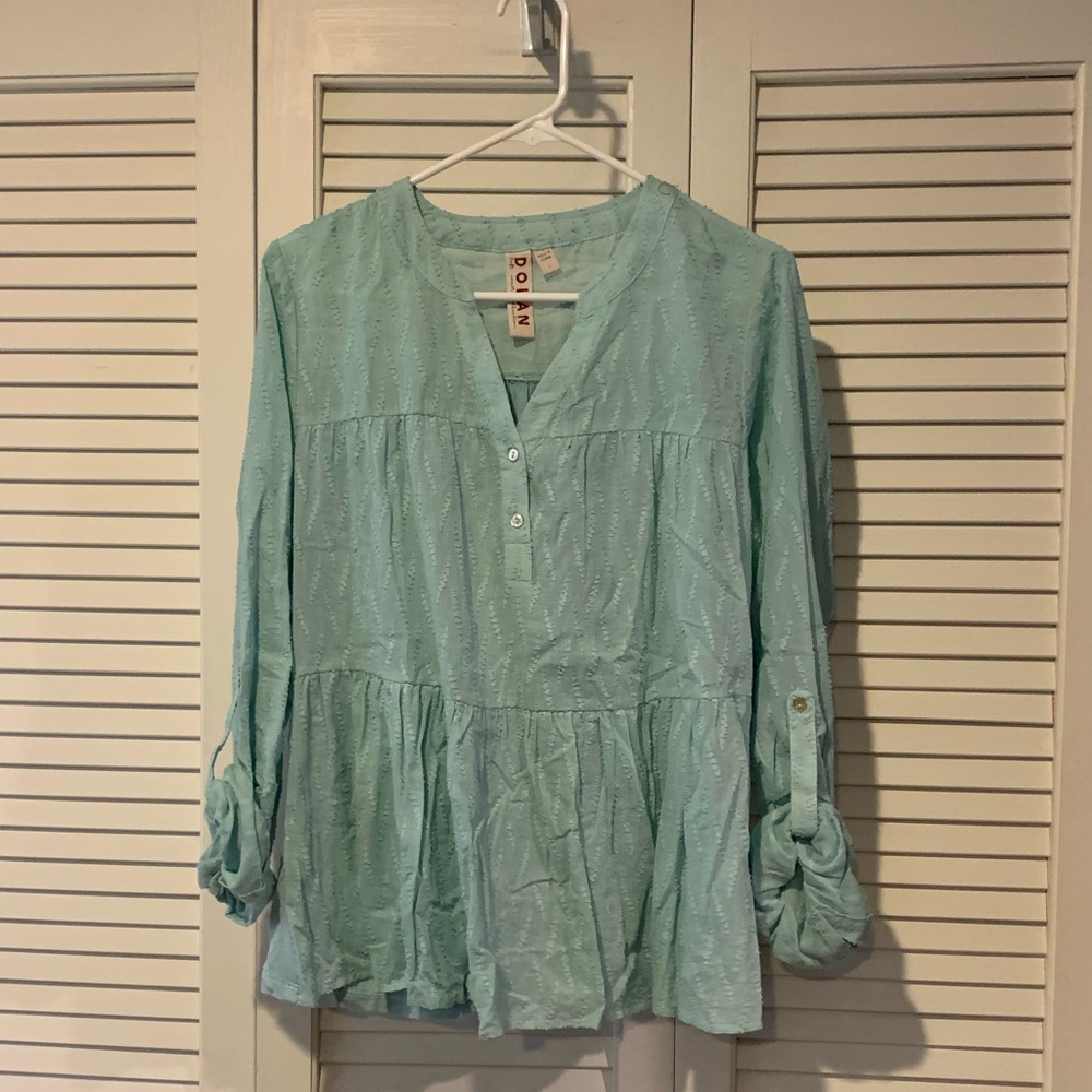 Turquoise tiered blouse, Dolan (Anthropologie), size large